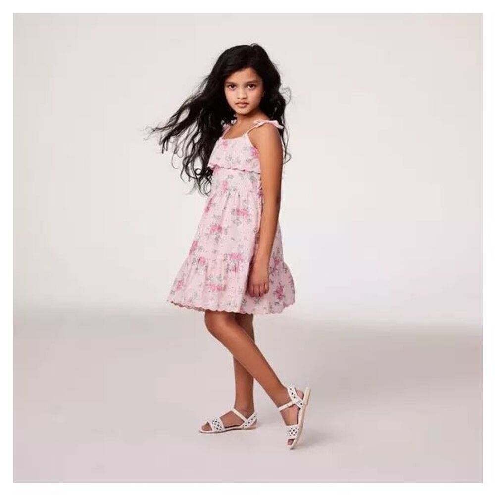 Janie And Jack Pink Crystal Rose Floral Eyelet Dress Size 5 Girls